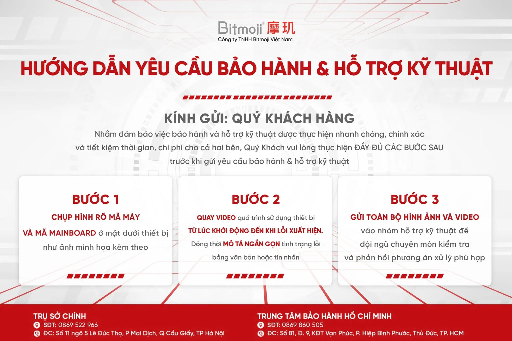 HƯỚNG DẪN YÊU CẦU BẢO HÀNH & HỖ TRỢ KỸ THUẬT